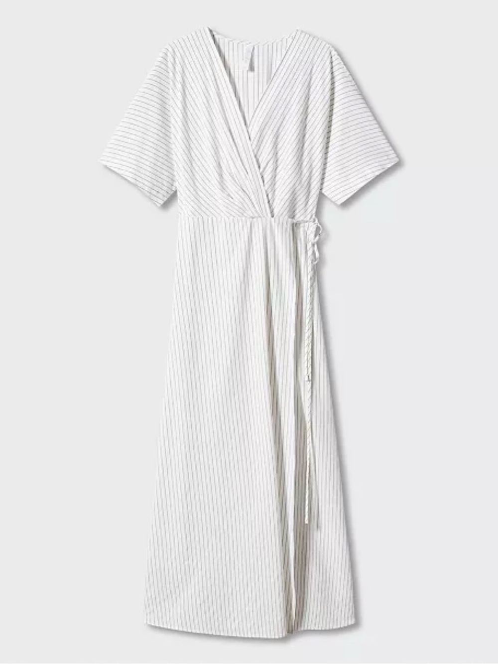 Mango White Black Pinstripe Wrap Maxi Dress Size S NWOT